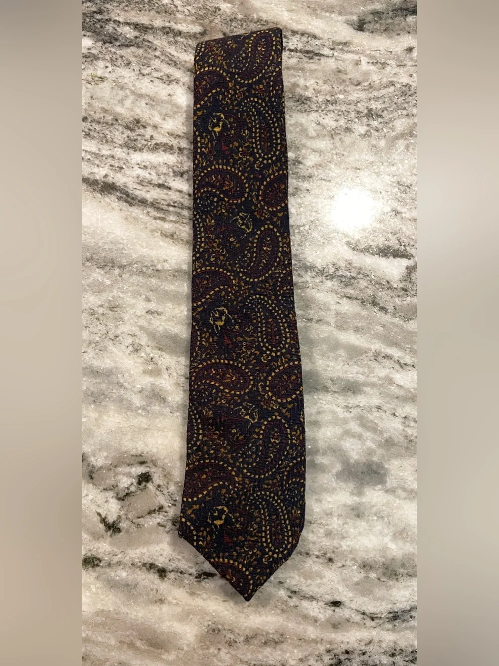 Vintage Liberty of London Paisley Necktie – Navy, Burgundy & Gold